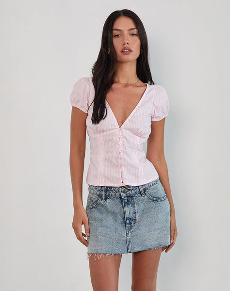 Image of Inasha Top in Candy Pink Small Vertical Stripe