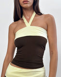 Image of Inrida Halterneck Top in Chocolate Brown and Lemon