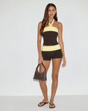Image of Sea Foldover Short in Chocolate Brown and Lemon