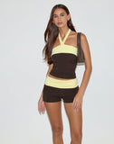 Image of Inrida Halterneck Top in Chocolate Brown and Lemon