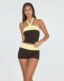 Image of Sea Foldover Short in Chocolate Brown and Lemon