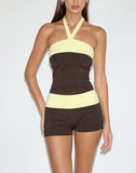 Image of Sea Foldover Short in Chocolate Brown and Lemon