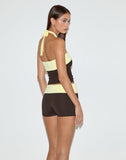 Image of Inrida Halterneck Top in Chocolate Brown and Lemon