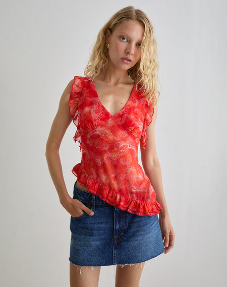 MIREYA MINI DRESS PAISLEY CHIFFON RED