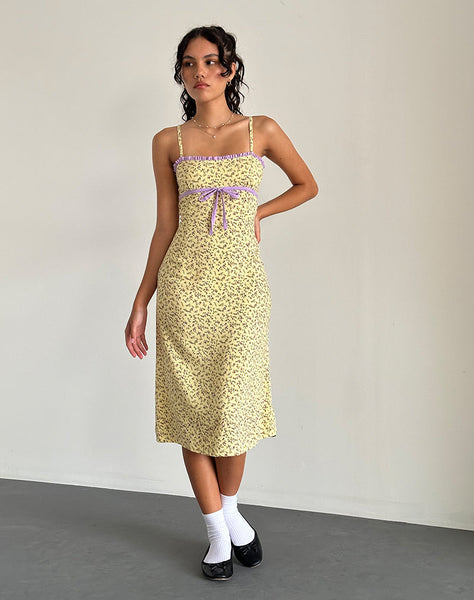 Image of Isaure Midi Dress in Flowing Flower Yellow