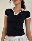 Image of Isda Top in Black with White Binding and M Embroidery