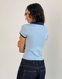 Image of Isda Top in Nantucket Blue with Navy Binding and M Embroidery