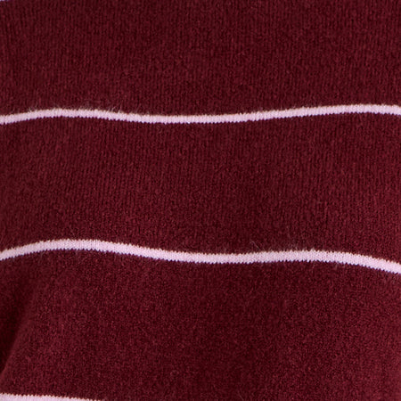 Ishari Knitted Jumper in Burgundy with Pink Stripe