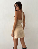 Image of Isolda Satin Halterneck Mini Dress in Champagne with Rosette