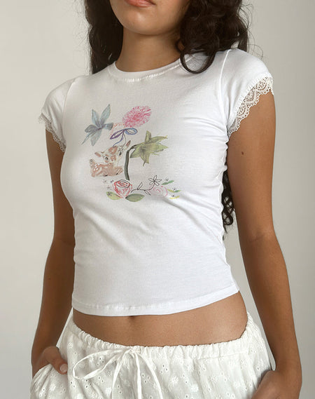 Zana Ribbed Top in Ditsy Floral Cream