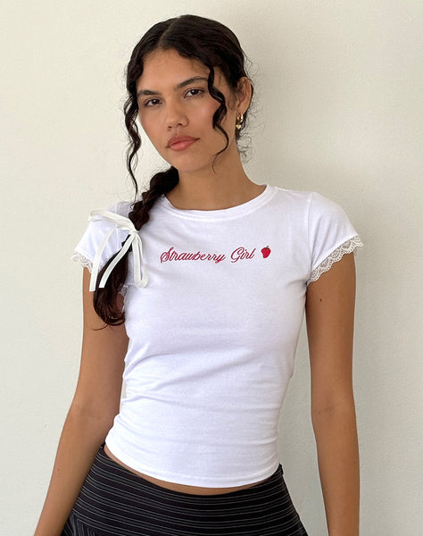 Image of Izzy Top in White Strawberry Girl Script