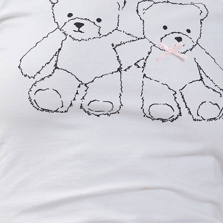 Izzy Lace Trim Baby Tee in White Teddy Motif