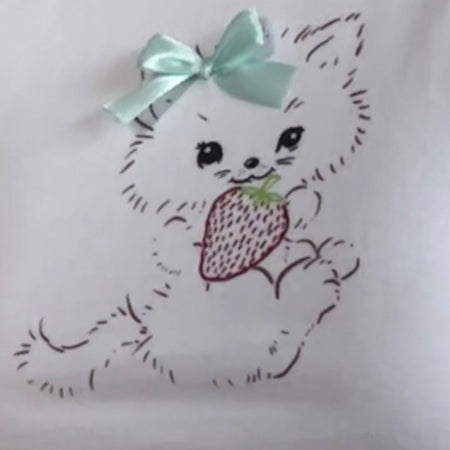 Izzy Tee in White with Strawberry Cat Print