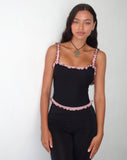 Image of Idalia Corset Top in Black with Pink Mesh Ruffle