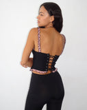 Image of Idalia Corset Top in Black with Pink Mesh Ruffle