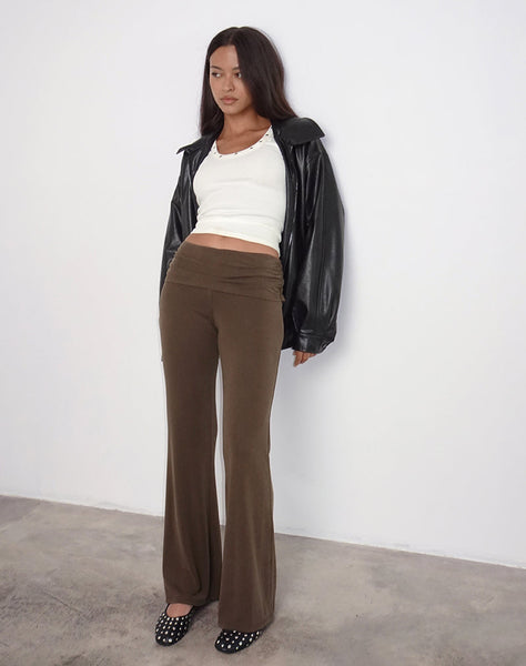 Image of Jacita Low Rise Flared Trousers in Bitter Chocolate