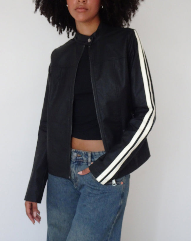 Image of Jacquie Zip Up Biker Jacket in PU Black