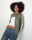 Image of Jacquie Zip Up Biker Jacket in PU Green with Ivory Stripe