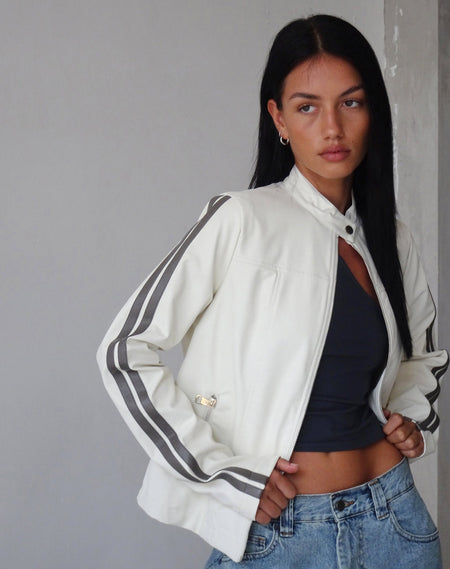 Lewis Jacket in Cream PU with Blue Stripe