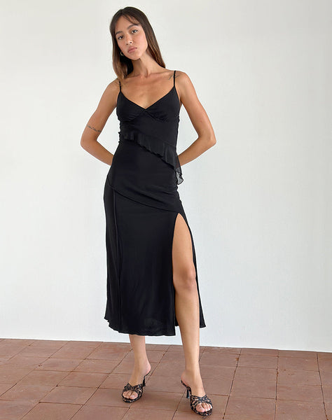 image of Jacy Ruffle Midi Dress in Mesh Black