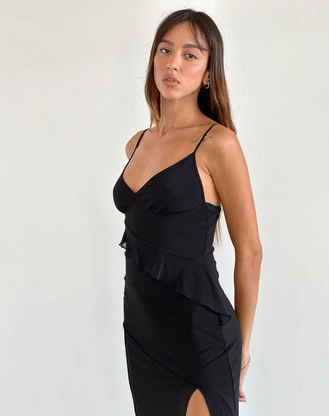 image of Jacy Ruffle Midi Dress in Mesh Black