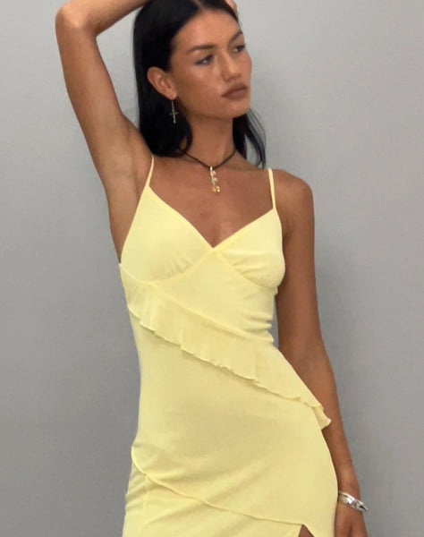 Image of Jacy Ruffle Midi Dress in Mesh Lemon