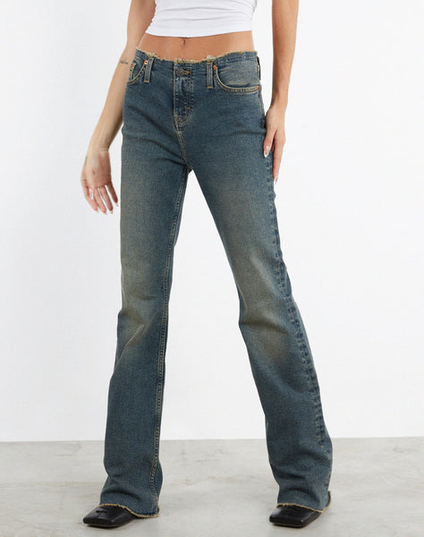 Image of Frayed Low Rise Jeans in Brown and Blue Acid