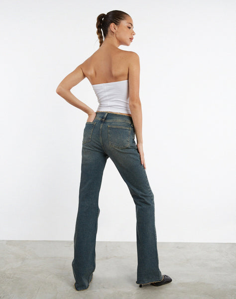 Image of Frayed Low Rise Jeans in Brown and Blue Acid