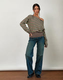 Image of Jalira Asymmetric Cinch Jumper in Stripe Brown and Yellow