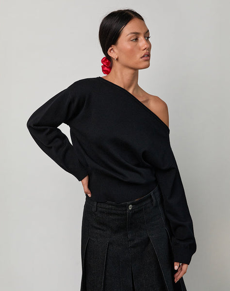 Image of Jalira Asymmetric Cinch Jumper in Stripe Black