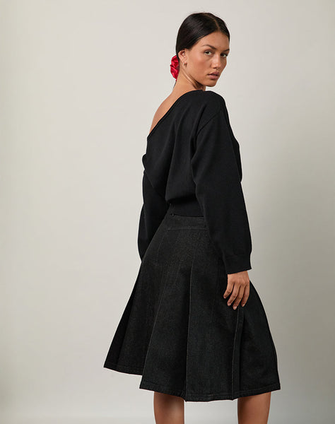 Image of Sanjani Midi Skirt in Dark Chambray