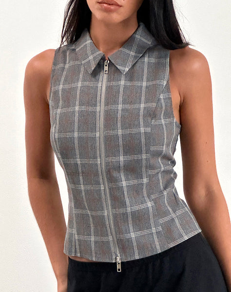 Image of Janae Zip Vest Top in Grey Check