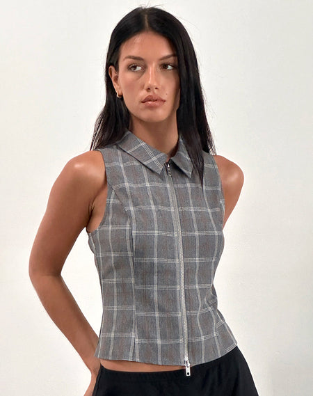 Harlo Collared Top in Check Tailoring Grey