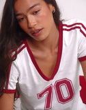 Image of Janan Top in Off White with Adrenaline Red Binding