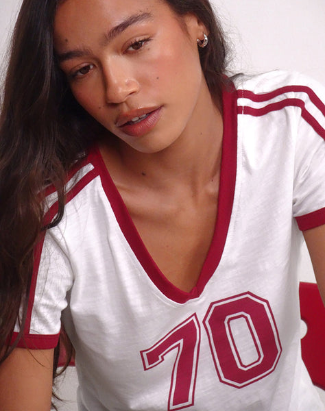 Image of Janan Top in Off White with Adrenaline Red Binding