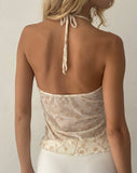 Image of Janar Halterneck Top in Beige Dainty Floral Flock