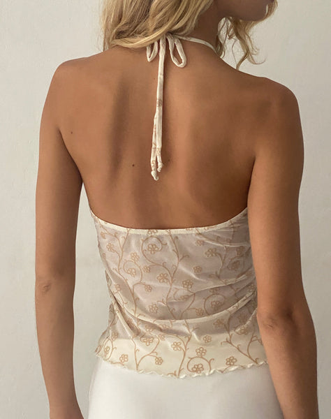 Image of Janar Halterneck Top in Beige Dainty Floral Flock