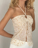 Image of Janar Halterneck Top in Beige Dainty Floral Flock