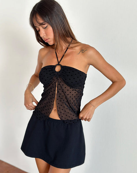 Image of Janar Halterneck Top in Basic Polka Flock Black