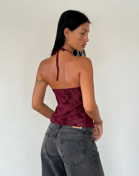 Image of Janar Top in Botanical Flower Maroon