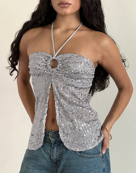 Image of Janar Halterneck Top in Gauzy Sequin Silver