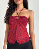 Image of Janar Halterneck Top in Grunge Flower Flock Red