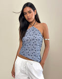 Image of Janisa Halterneck Top in Blue Striped Flowers