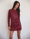 Image of Jasilia Long Sleeve Mini Dress in Gauzy Sequin Red