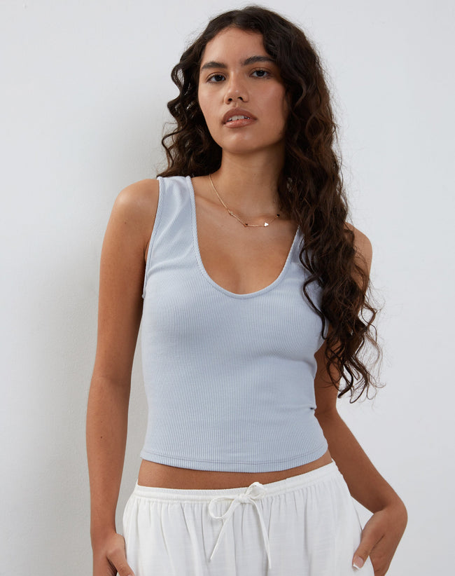 Image of Jastio Ribbed Vest Top in Blue Grey