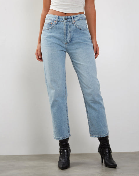 Image of Mid Rise Straight Leg Jeans in Bleach Denim