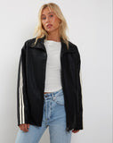 Image of Javana Zip Up Jacket in PU Black with Beige Stripe