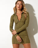 image of Javiera Mini Dress in Chevron Green