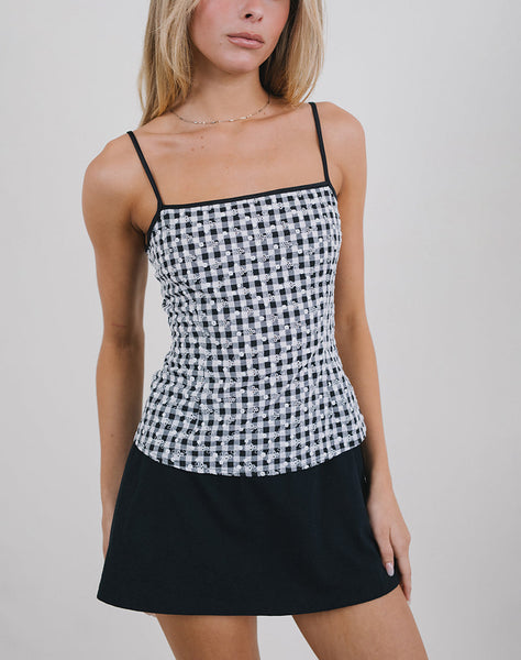 Image of Jeiha Cami Top in Floral Gingham Black