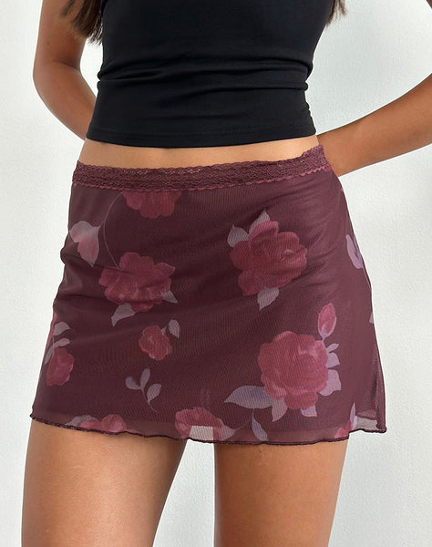 Image of Jeor Mini Skirt in Blooming Rose Burgundy